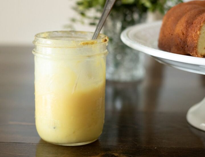 pressure cooker lemon curd, Lemon curd in a jar with a pound cake nearby