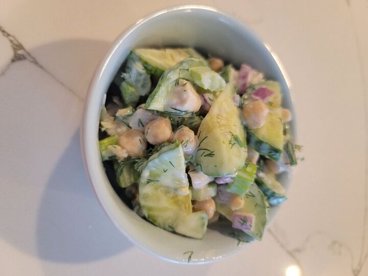 cucumber chickpea chicken salad with greek yogurt dill dressing