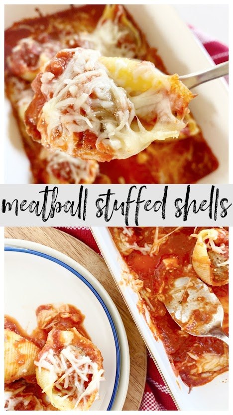meatball stuffed shells, Collage of plated meatball stuffed shells