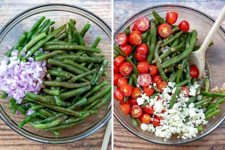 marinated green bean salad, images showing how to make green bean salad