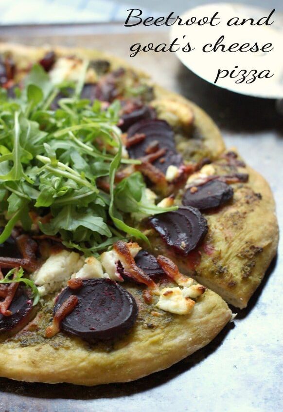 beetroot and goat s cheese pizza with rocket