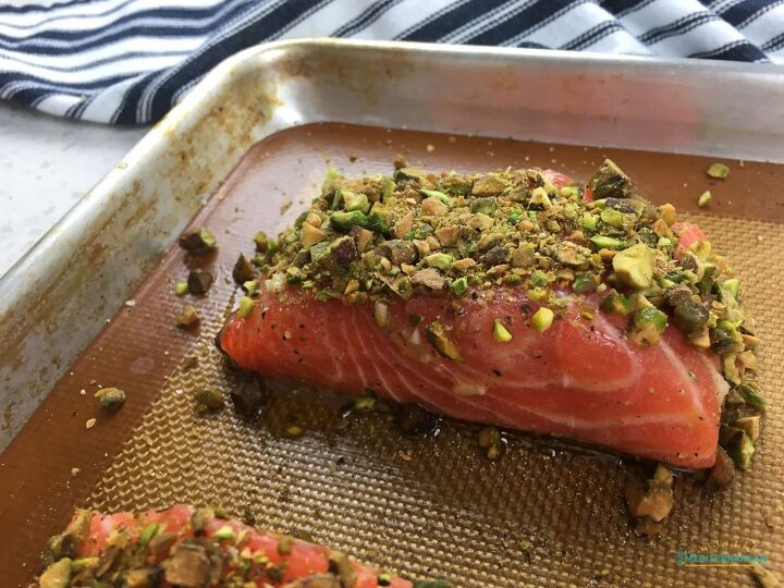 pistachio crusted salmon with blistered cherry tomatoes eat mediterr