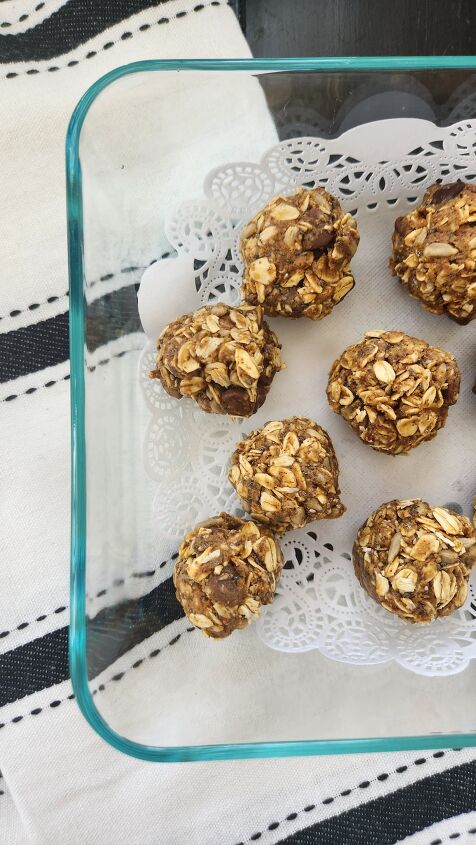 easy healthy snack almond butter protein ball recipe, May be stored for up to one week in refrigerator