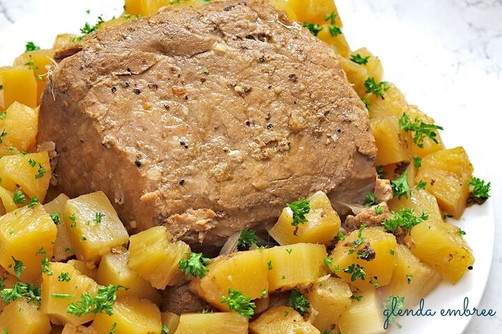 pineapple balsamic pork loin crock pot simple, pork loin crock pot