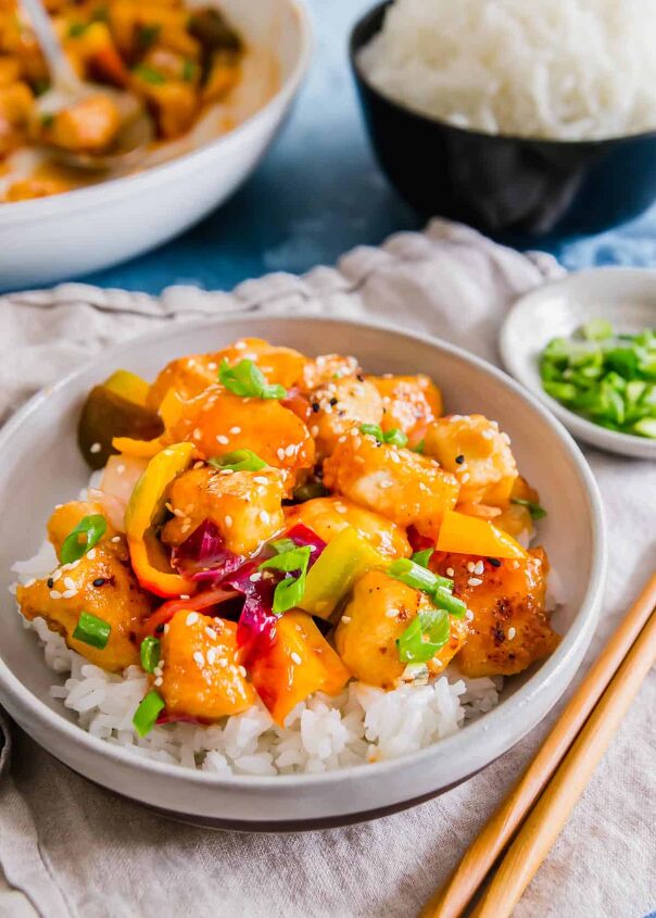 sweet and sour tofu, Make this sweet and sour tofu in under 30 minutes Crispy tofu and a sticky sweet sour sauce mimic the classic Chinese takeout dish in this vegetarian friendly meal