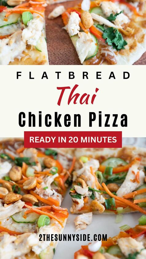 easy thai chicken pizza with peanut sauce, PINTEREST IMAGE EASY THAI CHICKEN PIZZA WITH A PEANUT SAUCE