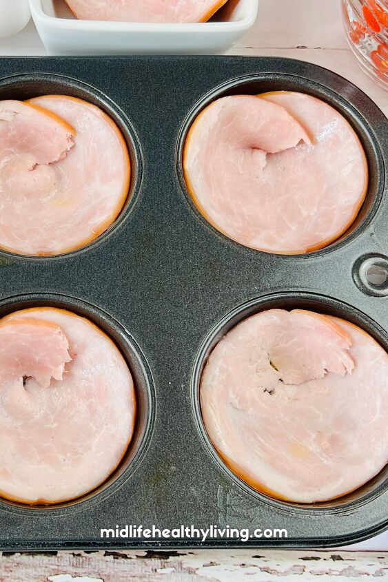 weight watchers egg cups, Canadian bacon in a muffin tin