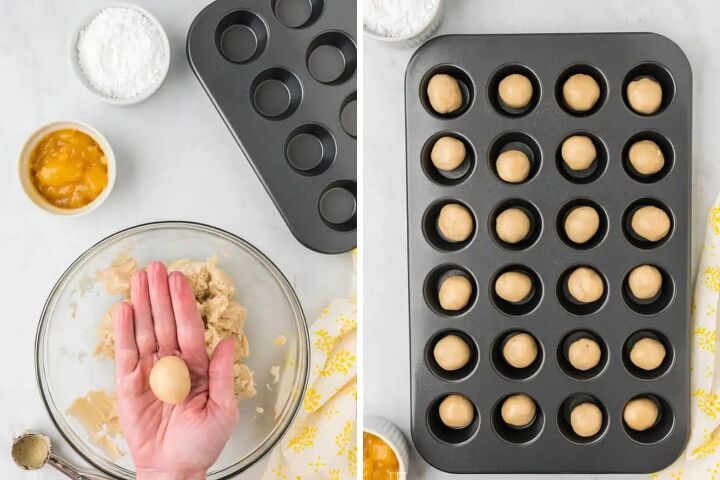 easy lemon curd cookies recipe, Rolling the dough in your hand an placing the dough in a muffin tin