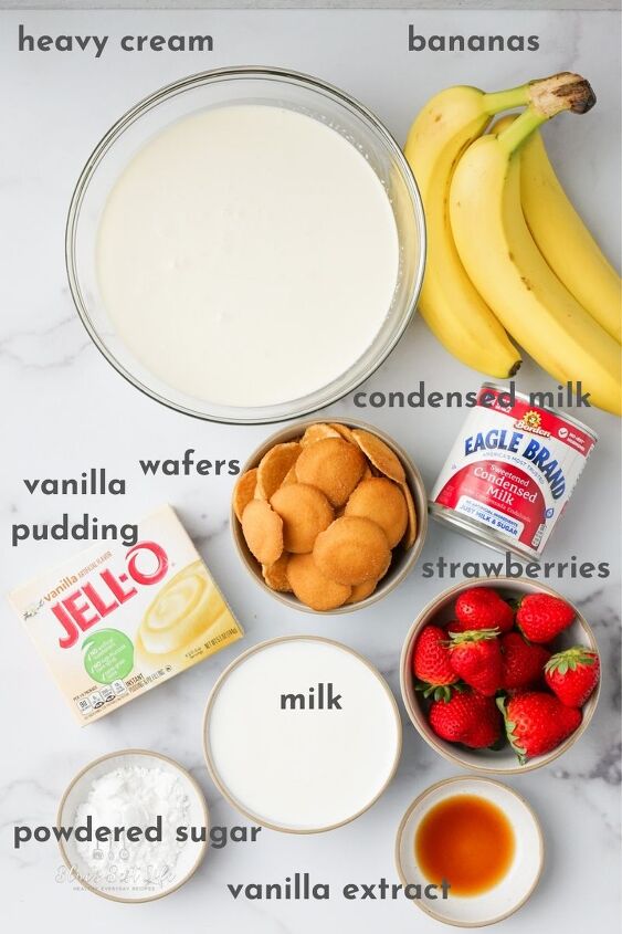 strawberry banana pudding, The ingredients for strawberry banana pudding