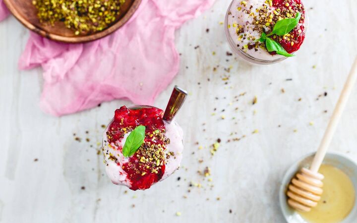 roasted strawberry basil milkshake, Celebrate spring and or Valentine s Day with this roasted strawberry basil milkshake