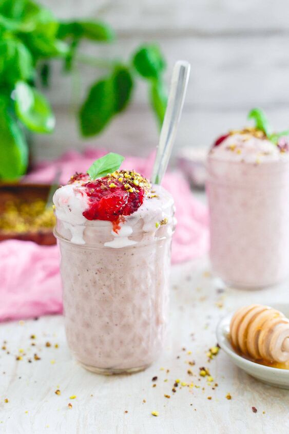 roasted strawberry basil milkshake, Creamy sweet with a punch of freshness from the basil this roasted strawberry milkshake is a delicious and healthy way to indulge