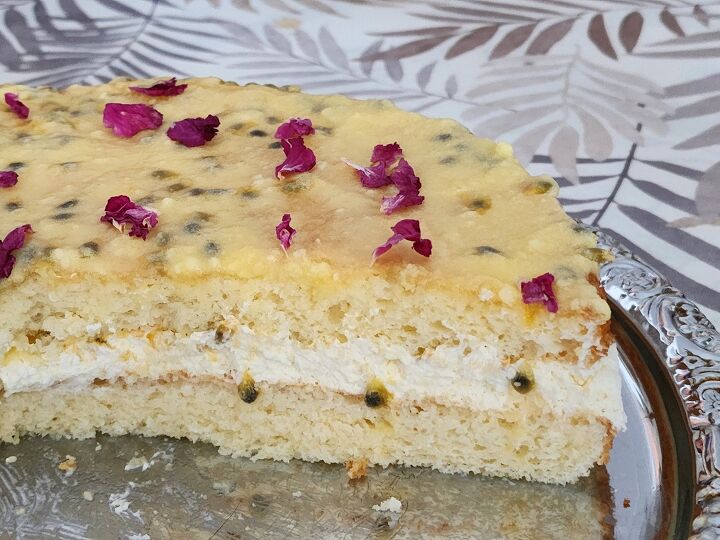 sponge cake with passionfruit icing