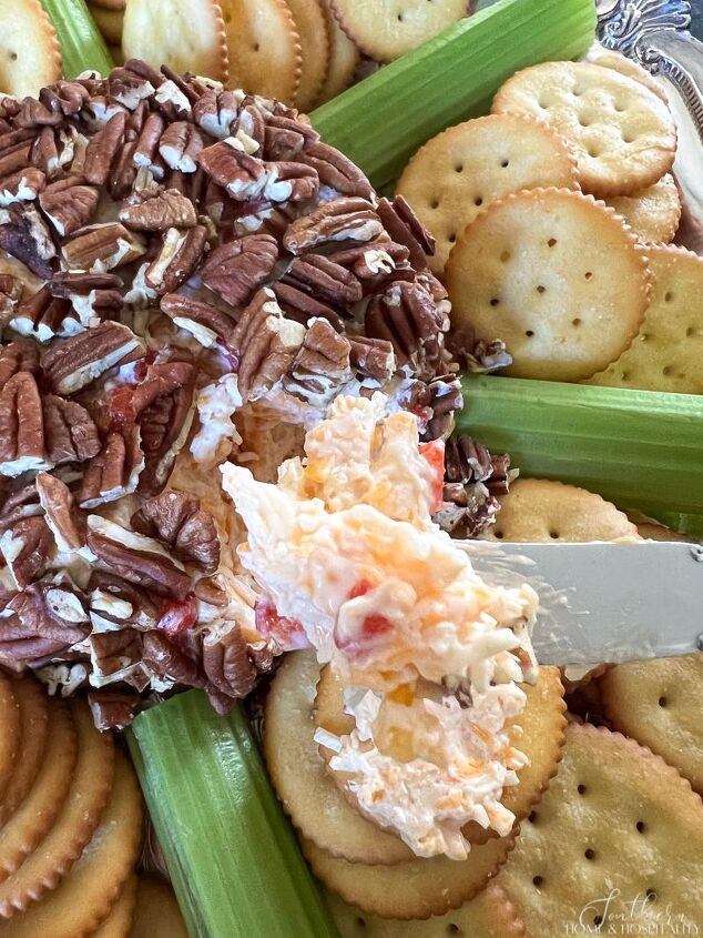 southern pimento cheese ball easy masters party favorite, Pimento cheese on spreader