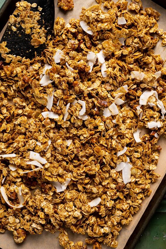 easy turmeric spiced granola, This granola recipes features coconut shreds raw pecans and a number of spices