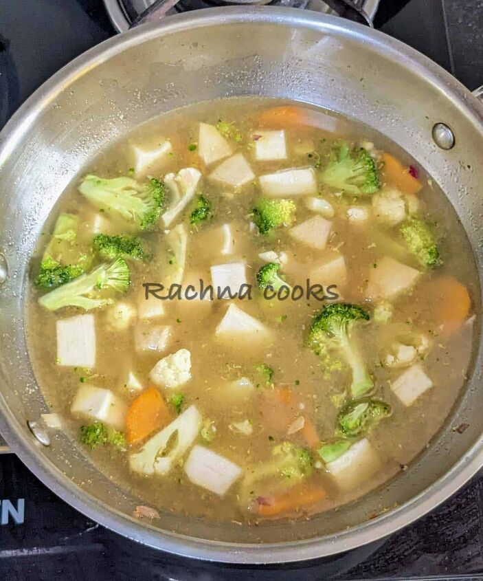 vegetarian tom kha soup, Wok with added veggies and vegetarian broth