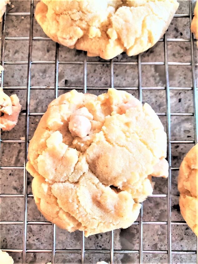 delicious lemon white chip cookies, cookies cooling on cooling rack