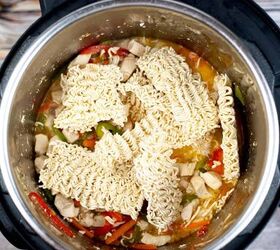 instant pot ramen noodle stir fry, Add the noodles broth and seasonings