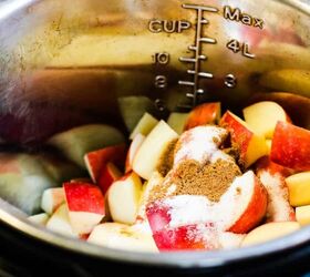 easy instant pot applesauce recipe, apples in the instant pot with sugar and cinnamon