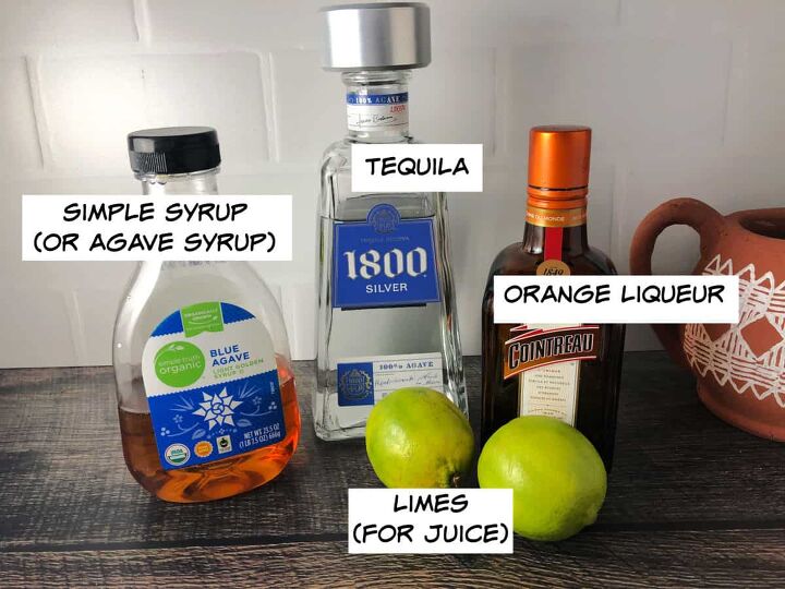 ingredients tequila orange liqueur limes and syrup