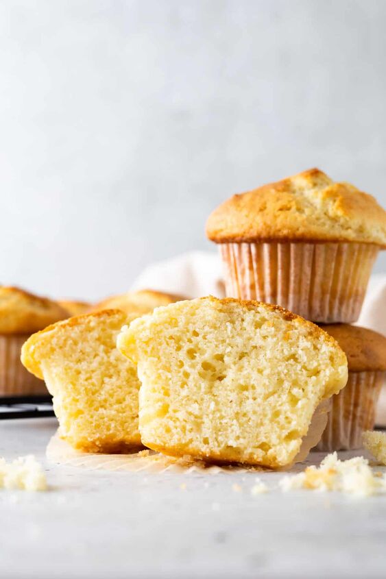 the best vanilla muffins, A muffin cut in half