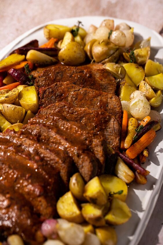 traditional holiday brisket, The sauce served over the brisket is the perfect balance of rich with a hint of spice