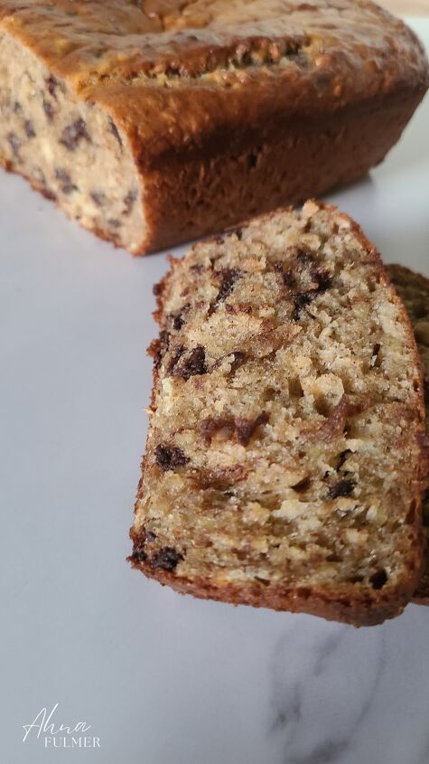 chocolate chip banana bread with greek yogurt, With only 130 kcals per slice this chocolate chip banana bread recipe offers an extra flavorful boost of Greek yogurt