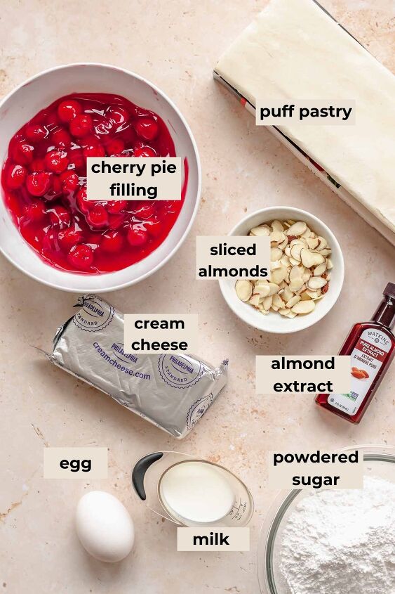 cream cheese cherry danish with puff pastry, Ingredients for cherry cream cheese danish