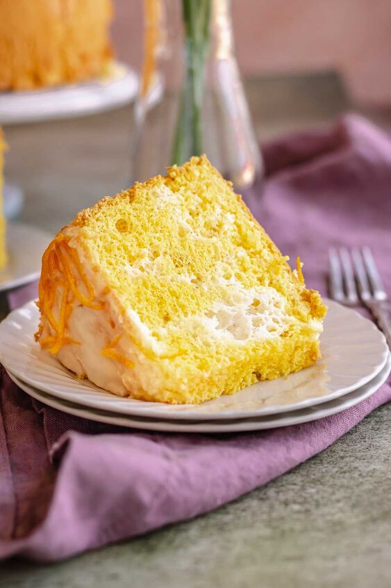daffodil cake, Slice of daffodil cake on a plate