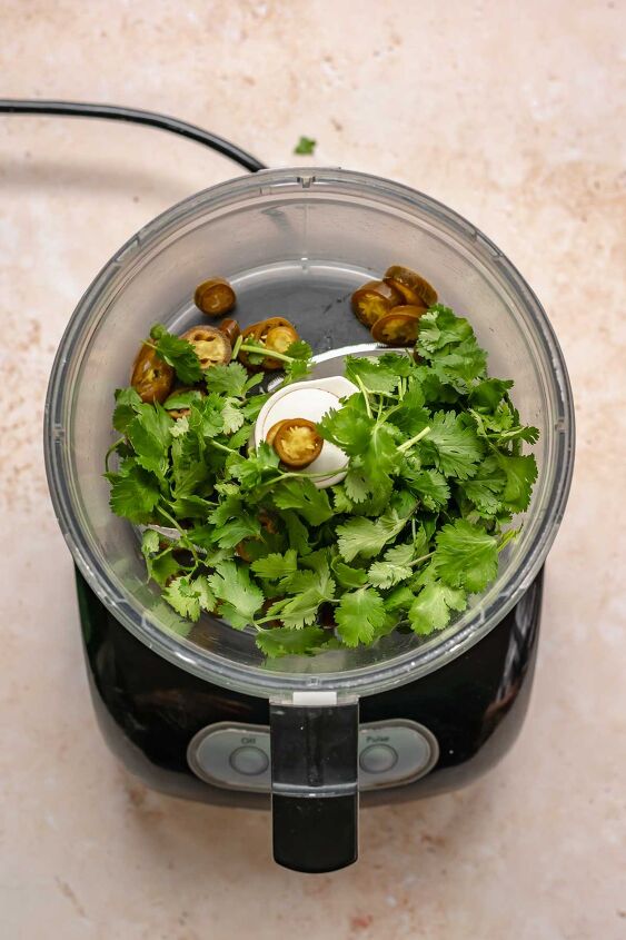 creamy jalapeno ranch dip, Cilantro and pickled jalape os in a food processor
