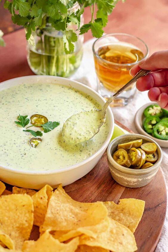 creamy jalapeno ranch dip, A spoon removed ranch dip from a bowl