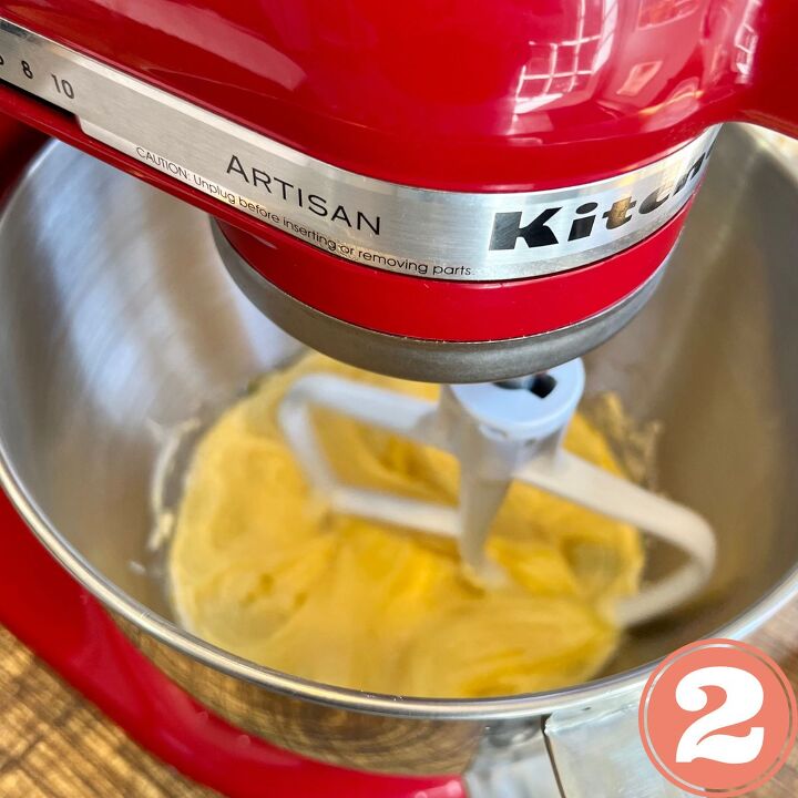 ww popcorn chocolate chip cookies, Red Kitchen Aid mixer beating butter for a ww cookie recipe