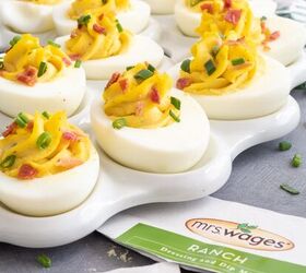 easy deviled eggs two different ways, Deviled Eggs made with Mrs Wages Ranch Dressing Dip Mix