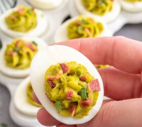 easy deviled eggs two different ways, Bacon and fresh chives finish the eggs