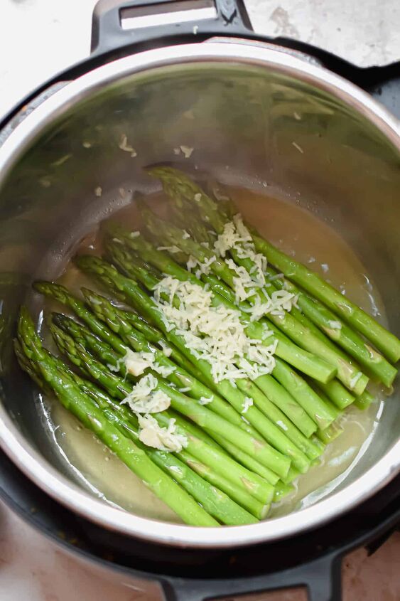 simple steamed instant pot asparagus, Step 2 Set the cook time to 0 minutes for thin asparagus and 1 minutes for thicker asparagus on high pressure After the cooking time is up quick release the pressure and remove the asparagus Mix with parmesan cheese and serve