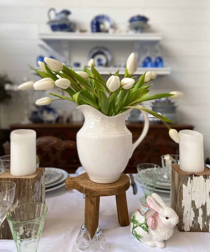 the best menu ideas for easter sunday brunch, Spring Table with White ironstone pitcher in the center filled with white tulips for a spring refresh
