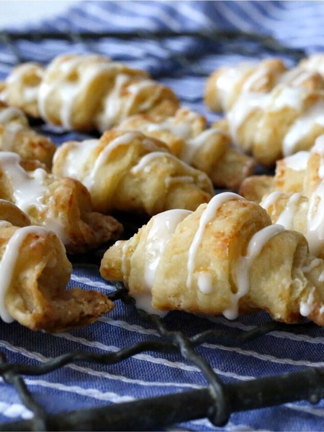 sweet cherry hand pies, Cottage cheese crescent rolls on a wire rack on a blue towel
