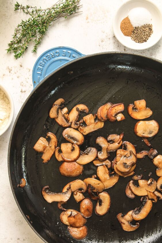 baked gnocchi a super easy one pan dish, Frying the mushrooms