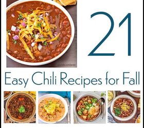 instant pot poblano chicken chili, Chili Round Up Collage that says 21 Easy Chili Recipes for Fall and has five images of random bowls of chili