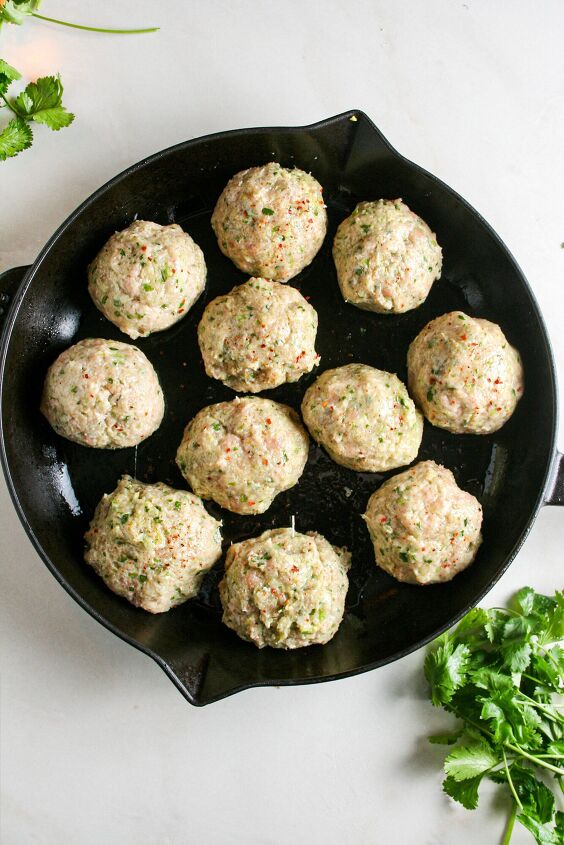 thai meatballs, Thai meatballs scooped into balls and ready to bake