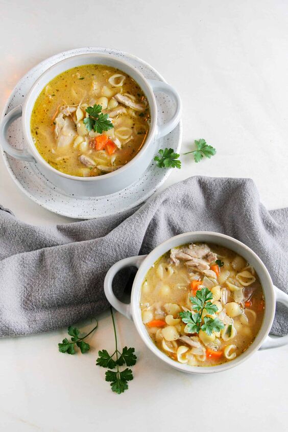 lemon chicken noodle soup, Lemon chicken noodle soup in bowls with parsley on top