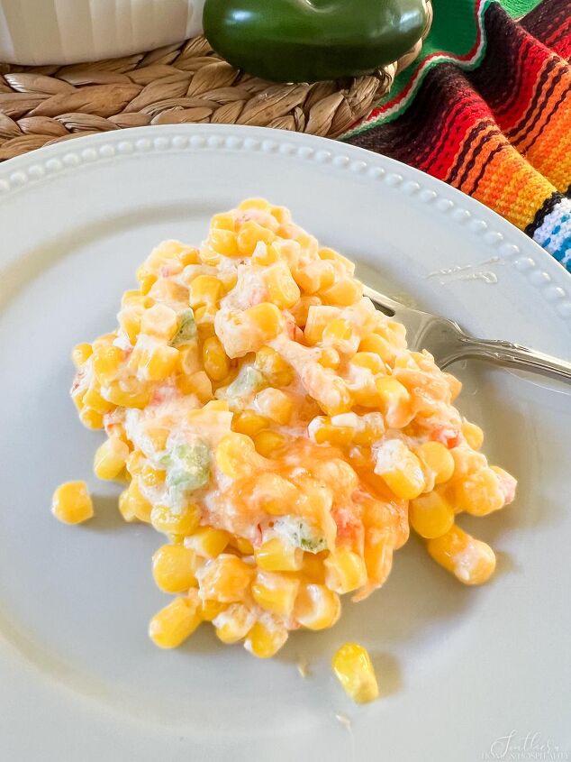 creamy jalapeno corn casserole recipe easy vegetable side dish, Jalapeno corn with cream cheese and cheddar cheese