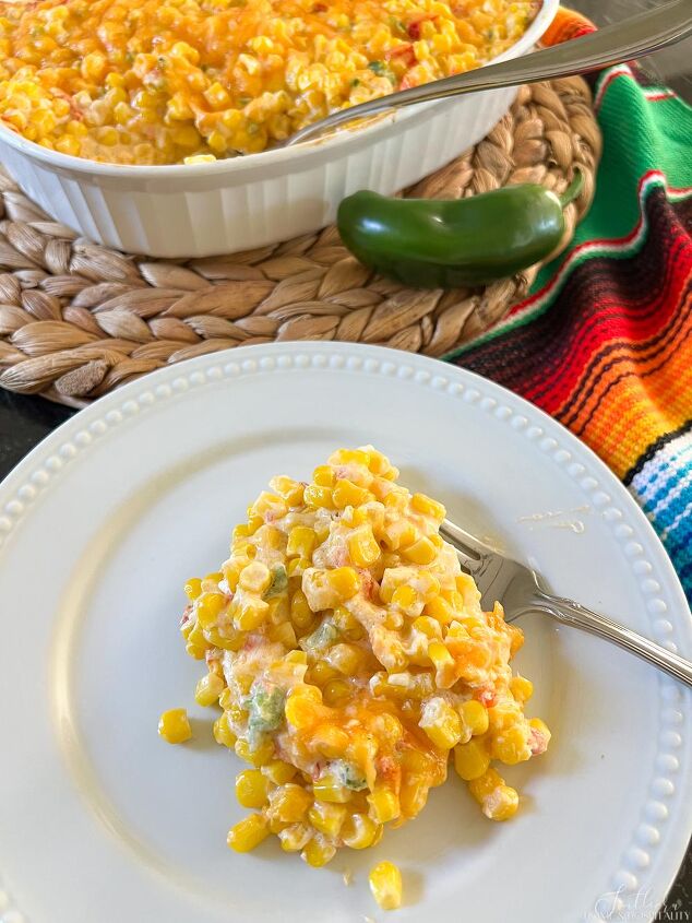 creamy jalapeno corn casserole recipe easy vegetable side dish, Creamy corn casserole serving