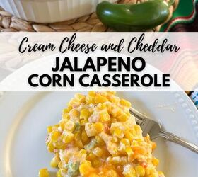 creamy jalapeno corn casserole recipe easy vegetable side dish, Cream cheese and cheddar jalapeno corn casserole Pinterest graphic