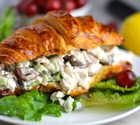 easy chicken salad with grapes, Lemon Basil Chicken Salad with Grapes on a croissant on plate with lettuce and grapes in background This recipe is simple but the taste is anything but simple It has layers of flavors and textures You get the hearty texture of the chicken brightness from the lemon the fresh and fragrant basil a slight bite from the onion and a huge juicy burst of sweetness from the grapes