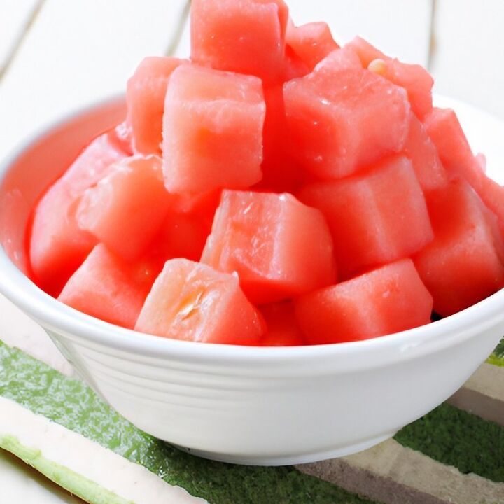 watermelon cooler recipe, cubes of watermelon in a bowl