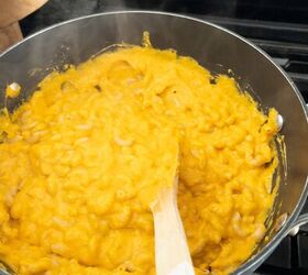 the best healthy mac and cheese recipe, Stir in cooked whole wheat pasta in the the butternut squash mac and cheese sauce