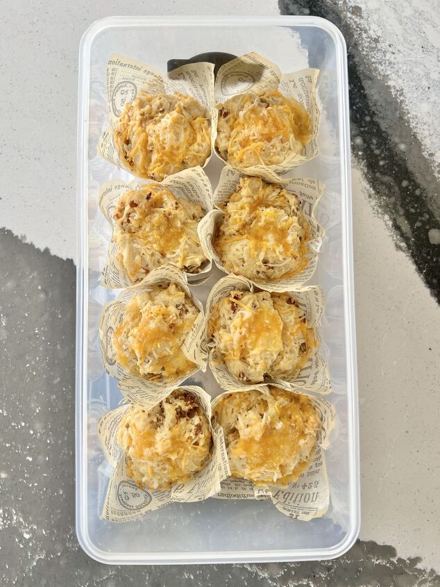 an easy spicy sausage muffin recipe for breakfast, This sausage muffin recipe makes one dozen that can be stored in this lidded storage container