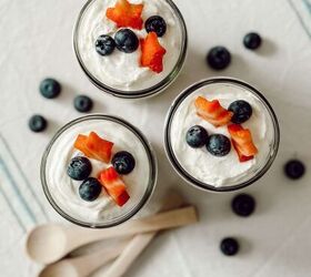 mini cheesecake trifle with berries, An easy delicious treat with strawberries blueberries served in mason jars