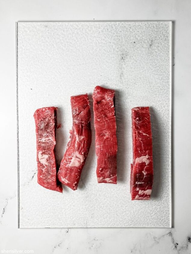 make this easy beef scallion negimaki recipe tonight, flank steak cut into 4 strips