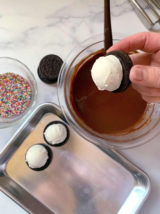 chocolate covered ice cream bites with oreos, Grab the cookie